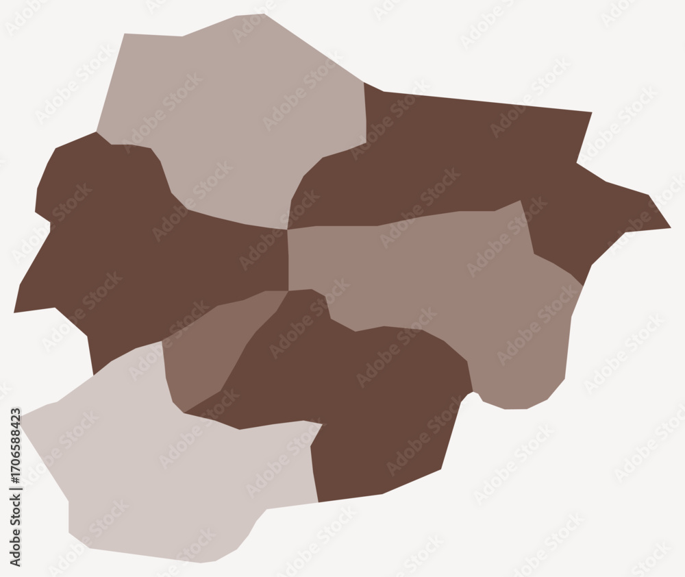 Poster map of andorra with regions. just a simple country border map with region division. brown color pale