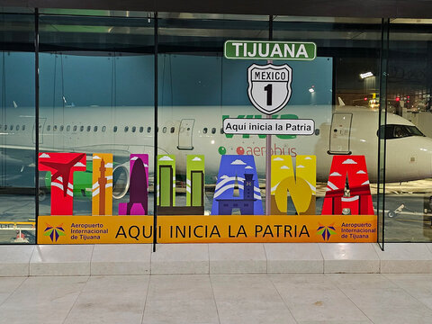Tijuana, Baja California, Mexico - March 13, 2025: General Abelardo L. Rodriguez Tijuana International Airport on the USA Mexico border
