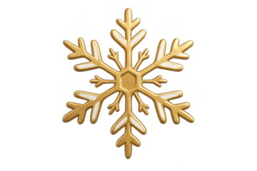 Golden snowflake shining on transparent background for winter design