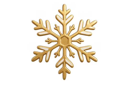 Golden snowflake shining on transparent background for winter design