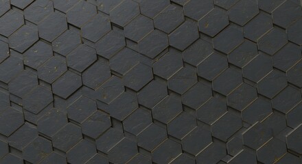 Dark gray hexagonal tile wall texture, modern geometric pattern, abstract background for design projects.