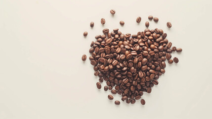 Naklejka premium Coffee beans arranged in heart shape, Coffee beans arranged in heart shape symbolizing love for coffee.