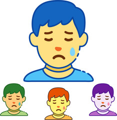 Expressive characters showing sadness and emotional distress, perfect for illustrating mental health awareness and empathy, with diverse skin tones showcasing inclusivity and understanding
