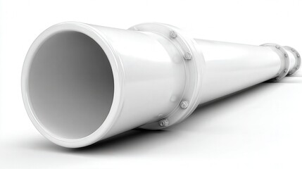 A close-up view of a large, white industrial pipe, showcasing its smooth surface and sturdy construction, ideal for use in engineering, construction, or supply chain materials,