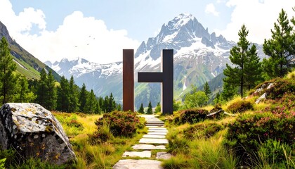 Mountain path with metal structure