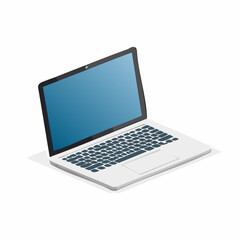 Flaches Vektormotiv eines ge&ouml;ffneten Laptops in klarer Outline-Darstellung