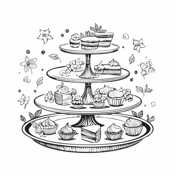 Different Type of Cake Stand Clear Vision Simple Line Art