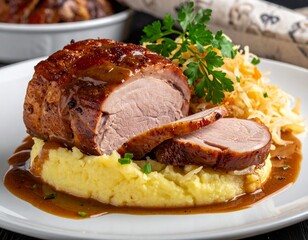 Kassler mit Sauerkraut und Kartoffelpüree