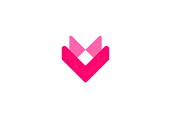 Pink, pixelated heart-shaped emblem on black