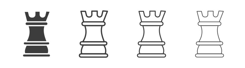 Chess rook vector icon set in black and white color. © Recoonde
