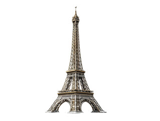 Isolated Eiffel Tower model.  Detailed, stylized rendering of the iconic Parisian landmark.  Tower structure is  multi-toned, appearing metallic.  Clear, dark background