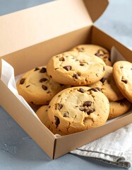 Chocolate chip cookies in a kraft box