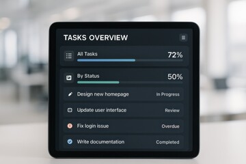 Obraz premium Task Management Interface Displaying Progress on Digital Devices for Productive Workflows