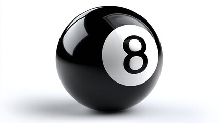 A close-up of a classic black billiard ball with the number eight prominently displayed, This image is ideal for themes related to gaming, sports, leisure, or club settings,