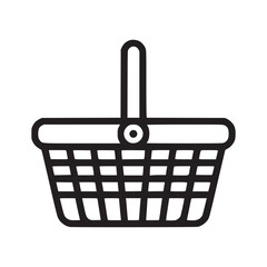 Vector art of picnic basket icon simple outline drawing of a woven basket with a handle, representing outdoor activities, food storage, summer outings, and leisure in a minimalist style