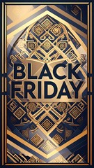 Gold and navy Black Friday sale poster with geometric patterns