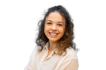 Portrait of a cheerful young businesswoman smiling on a transparent background, ideal for projects related to work, business, and success