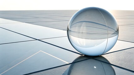 Transparent glass globe on modern technology surface