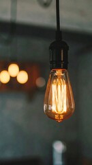 Warm Edison bulb hanging in a room