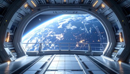 Obraz premium Futuristic spaceship view of Earth