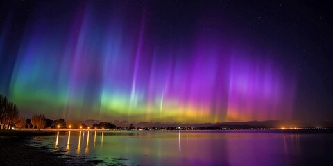 Aurora Borealis/Aurora Australius concept showcasing a colorful night sky during an astronomical event