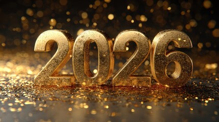 Golden 2026 New Years Eve Celebration - Sparkling Glitter and Festive Bokeh Lights.