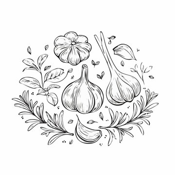 hand drawn garlic bread line art for food design