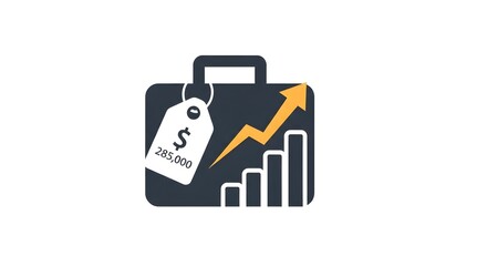 Fototapeta premium Dynamic business growth concept with rising graph, price tag and briefcase symbolizing financial success.