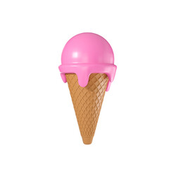 Delicious Pink Ice Cream Cone 3D Render cartoon simple object
