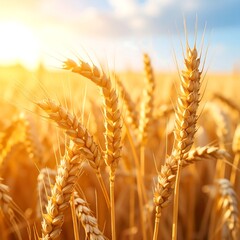 Golden wheat stalks bathed in sunlight, a vibrant field