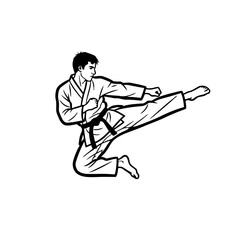 Karate martial artist performing a flying side kick