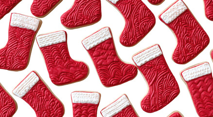 Christmas stocking cookies, red and white, detailed designs