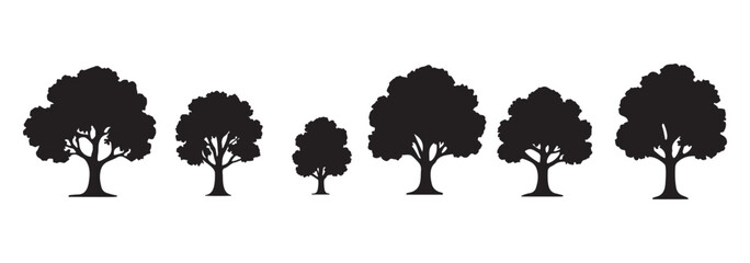 Tree silhouette icon collection, forest and pine tree vector set, nature foliage design bundle, simple black isolated tree shapes
