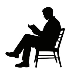 Silhouette a man sitting on a chair reading a book