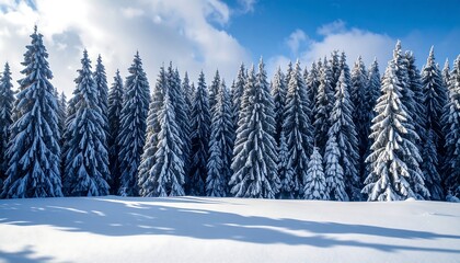 Snowy fir trees on a bright winter day