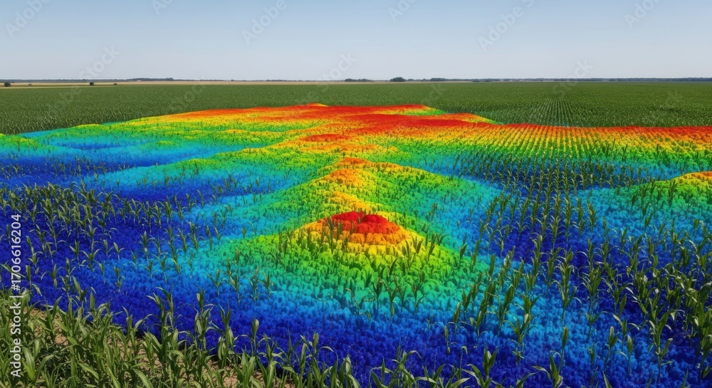 Poster medium shot showing detailed lidar soil mapping data over agricultural fields highlighting elevation