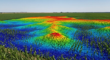 Medium shot showing detailed LIDAR soil mapping data over agricultural fields highlighting elevation and soil texture variations for precision farming.