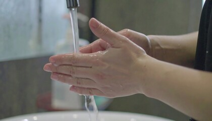Washing hands under running water
