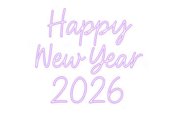 Happy new year 2026 neon sign on transparent background
