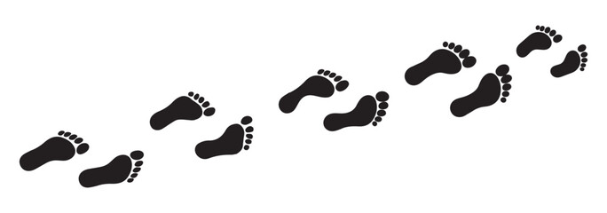 Human footprint and shoe print silhouette vector icon set. Barefoot and boot prints collection. Steps, track, trail concept. Black isolated graphic elements. Walker sole.