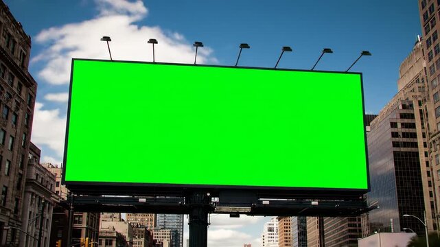 Timelapse Billboard with Green Screen in City