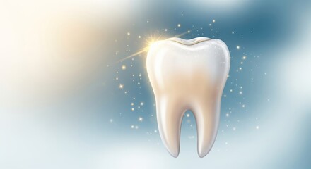 Healthy Sparkling Tooth on a Blue Background.