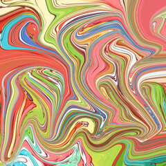 Vivid fluid abstract swirl art with vibrant red, green, and yellow tones. Golden flowing texture creates colorful modern liquid design for creative projects.
