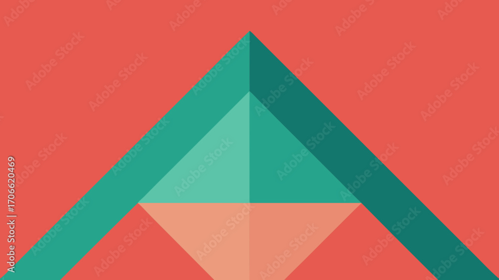 Poster abstract geometric triangle and diamond composition in red and teal shape
