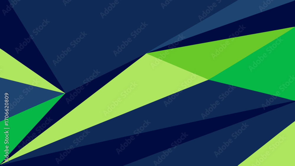 Poster geometric abstract background with dark blue and green triangles pattern