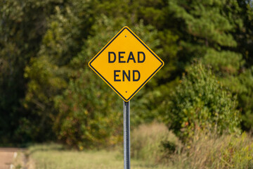 Caution road sign with trees in background