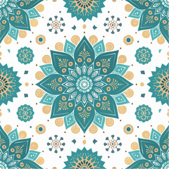 Mandala seamless pattern of Teal blue gold mandala pattern seamless textile design graphic textile and Fabric Design, Bohemian and Ethnic Decorative Art , Digital Backgrounds and Wallpapers