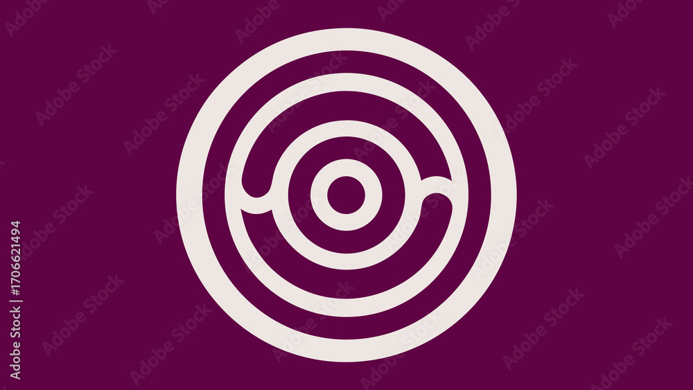 Poster abstract concentric circles and lines forming a stylized maze pattern on a plum background vector il