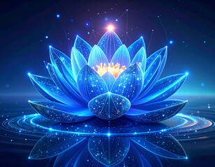 Glowing blue lotus on water