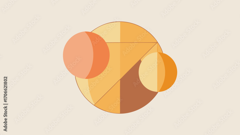 Poster abstract geometric composition with circles and triangles in warm tones vector illustration